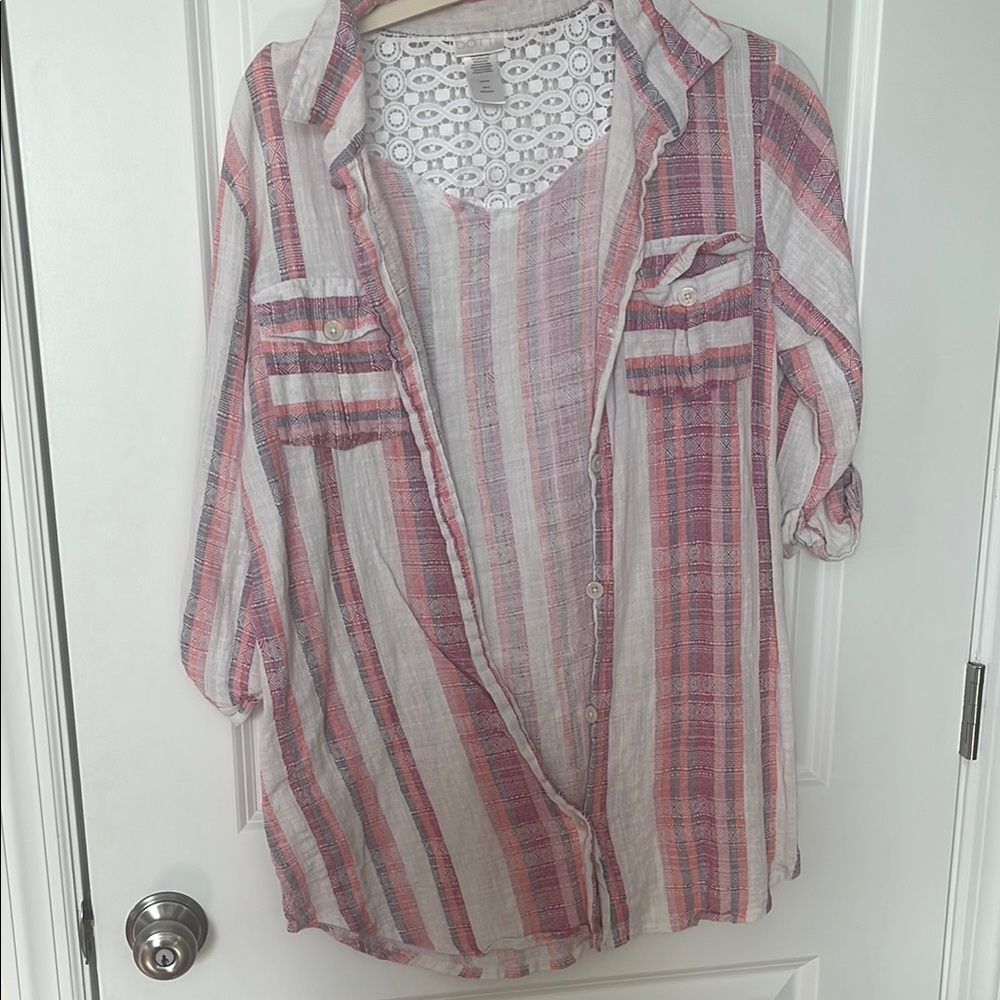 Striped Pink and White Women's Top / beach cover up